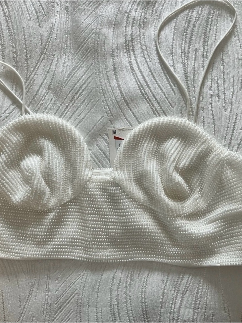 Zara White Beaded-Textured Bustier Crop Top